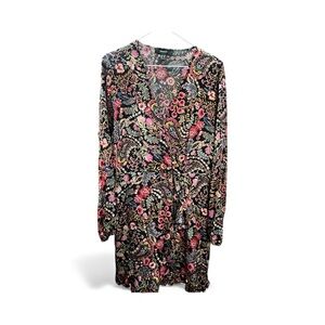 Forever 21 Black and Pink Floral Long Sleeve Dress